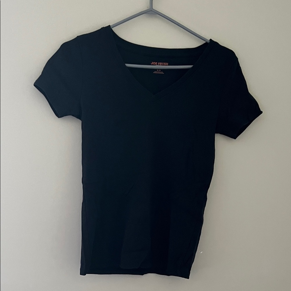 Joe Fresh Essential Black V Neck T Shirt Women’s Size Small Organic Cotton